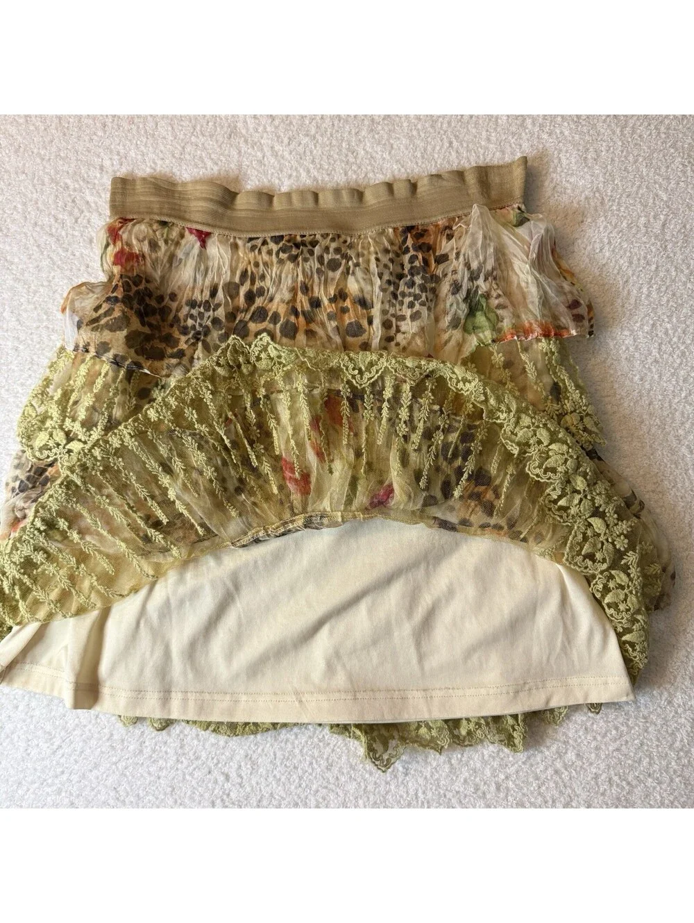V Cristina Women’s S Tiered Lace Skirt Floral Leopard Boho Fairy Grunge Y2K